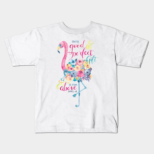 Floral Flamingo Kids T-Shirt by Gingerlique